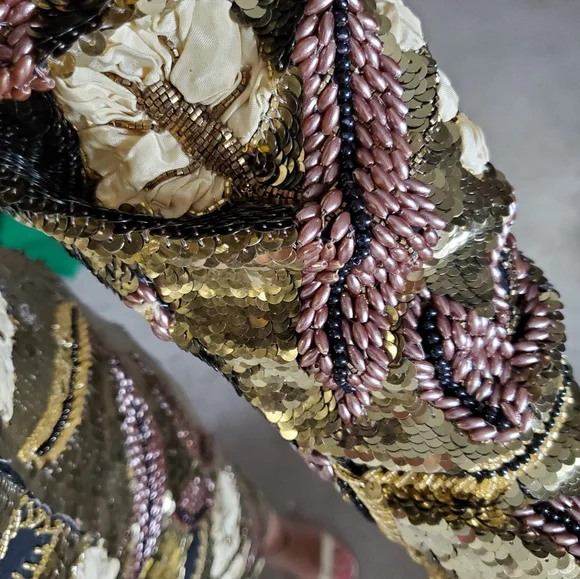 NWT Spectacular Beaded Sequin Gold Dress Gown - Picture 6 of 9